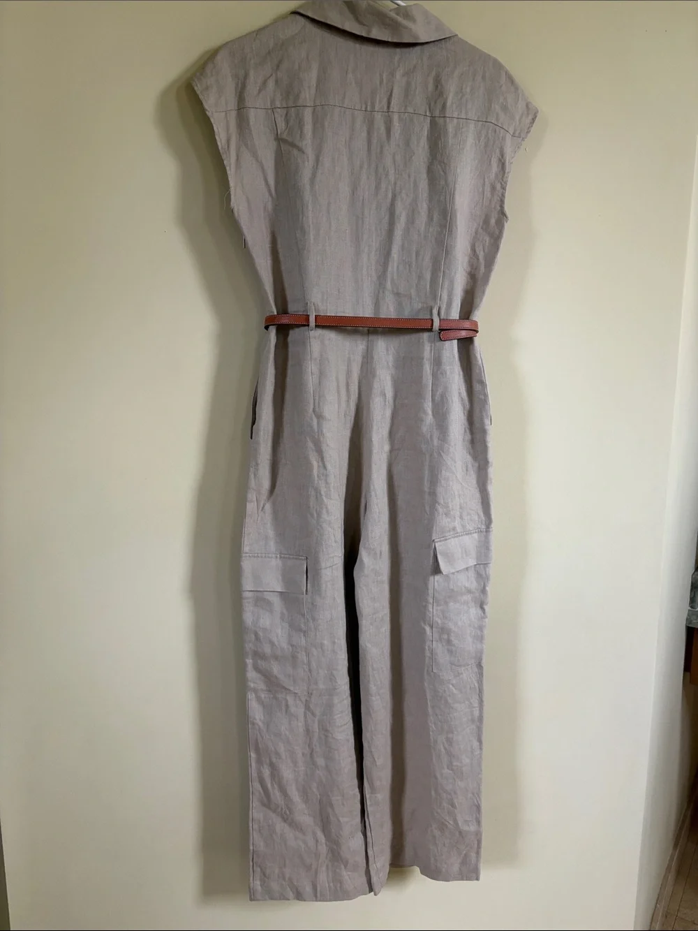 MNG beige color 100% linen jumpsuit